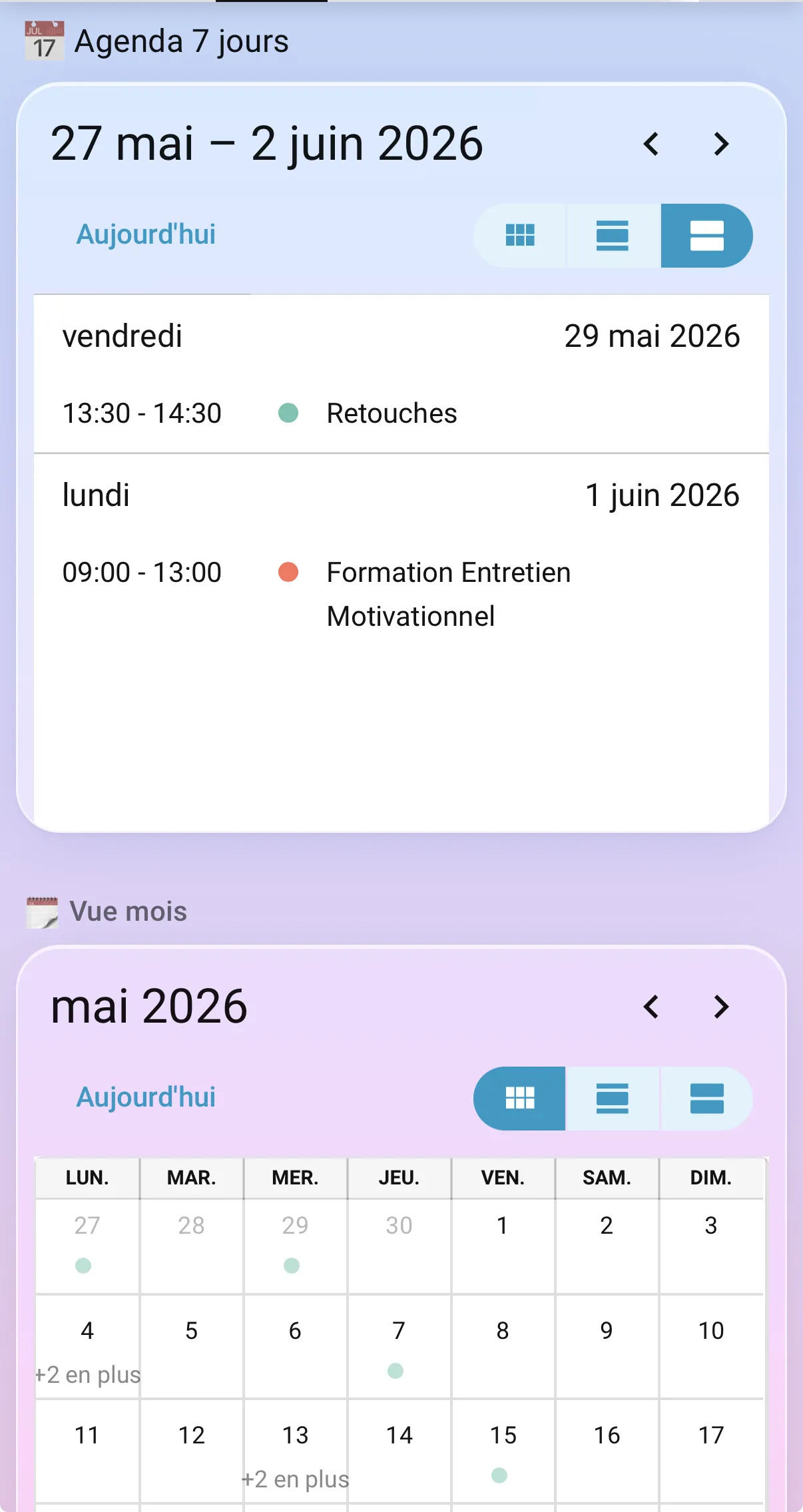 Calendrier — événements du jour